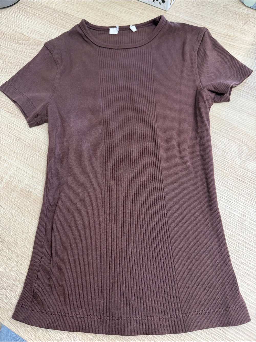 Zara Chocolate Brown Ribbed Short Sleeve Top